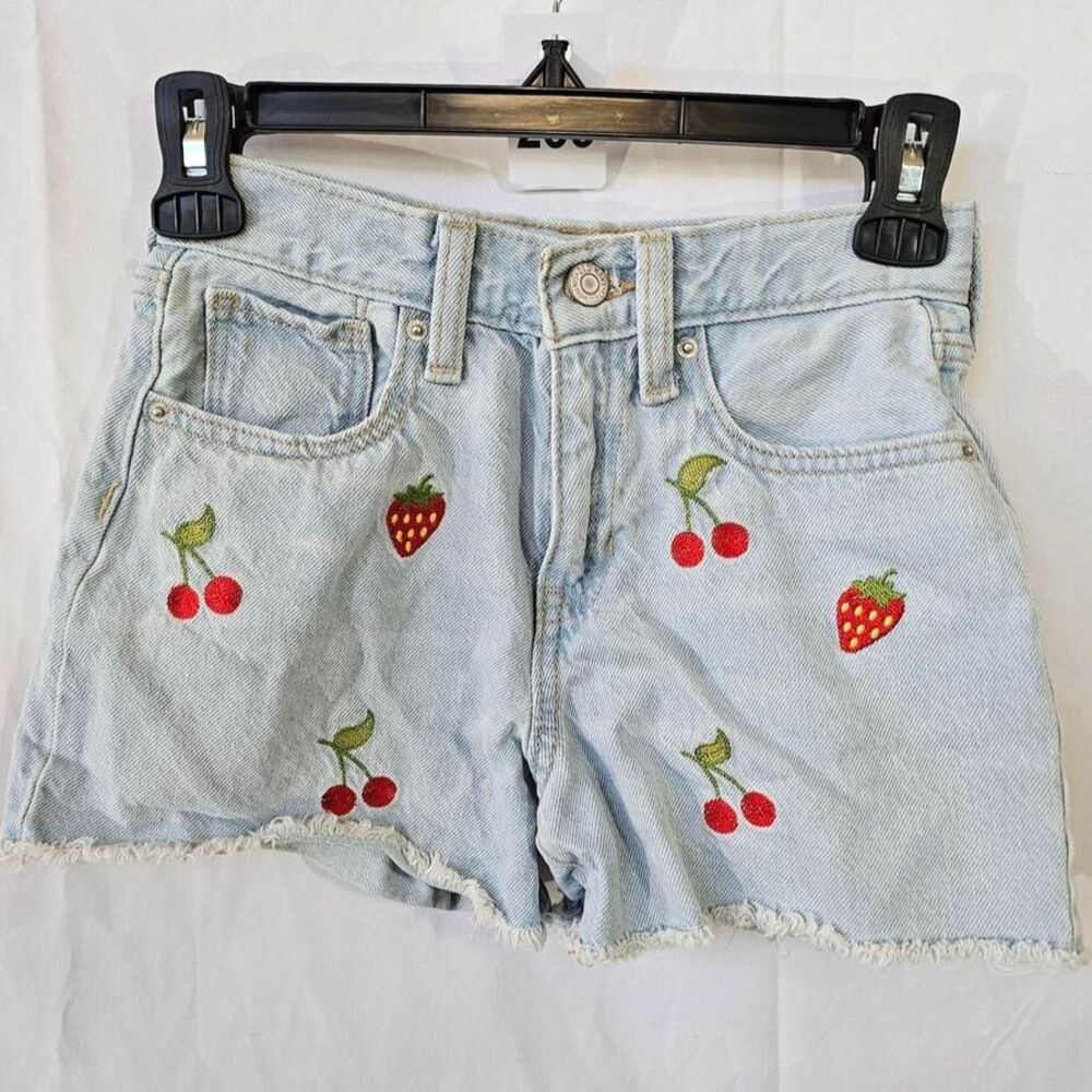 Girl's Old Navy Embroidered Fruit Denim Shorts Strawberries Cherries Cutoffs 10